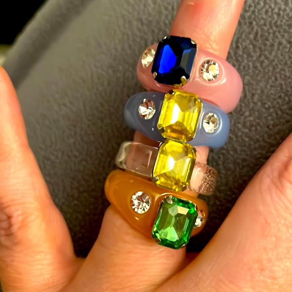 🔥Retro 80s 90s resin plastic chunky rhinestone and faux gem rings-🔥